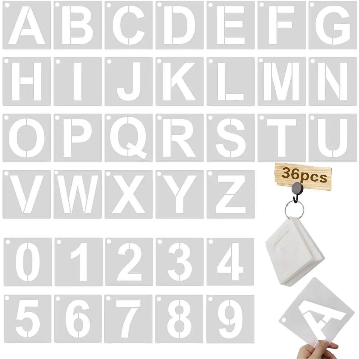 5 Inch Letter Stencils Kit, Alphabet Art Craft Stencils,  Plastic Letters and Numbers Stencil Set for , Wall, Fabric, Rock, Signage and Christmas DIY Art Projects (White, 36 count)