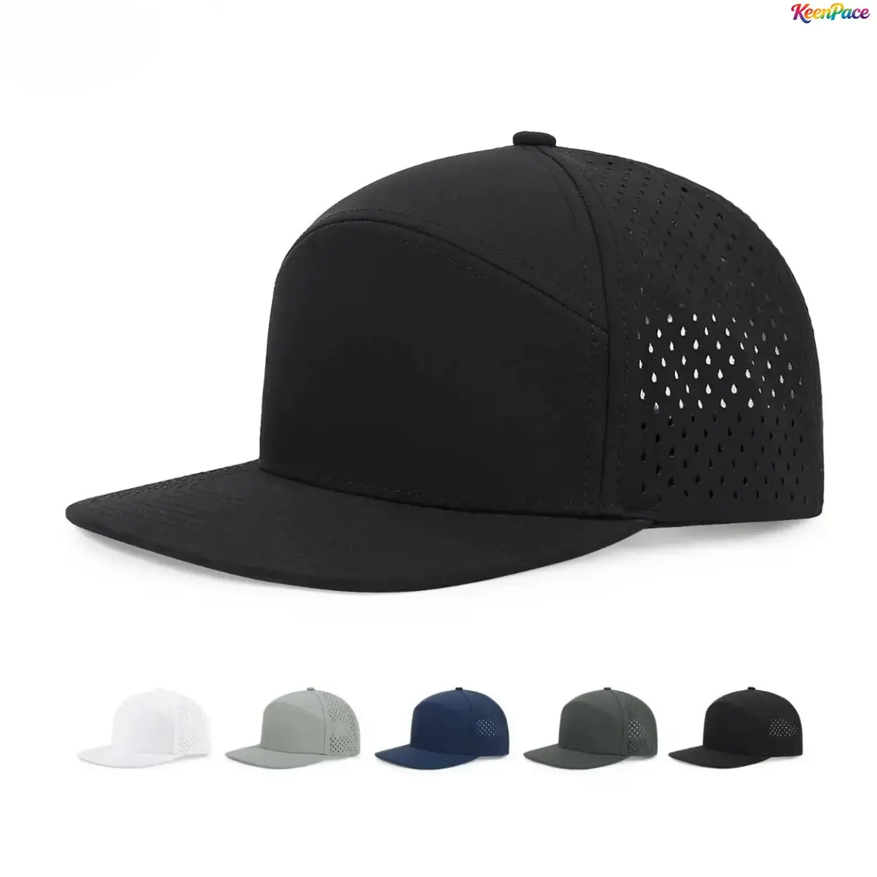 Unisex Structured Flat Brim Snapback Trucker Cap, Water Resistant Quick Dry Breathable Solid Sun Hat, Adjustable Hip Hop Headwear For Men Women Summer Hiking Golf Daily Casual,Summerwins