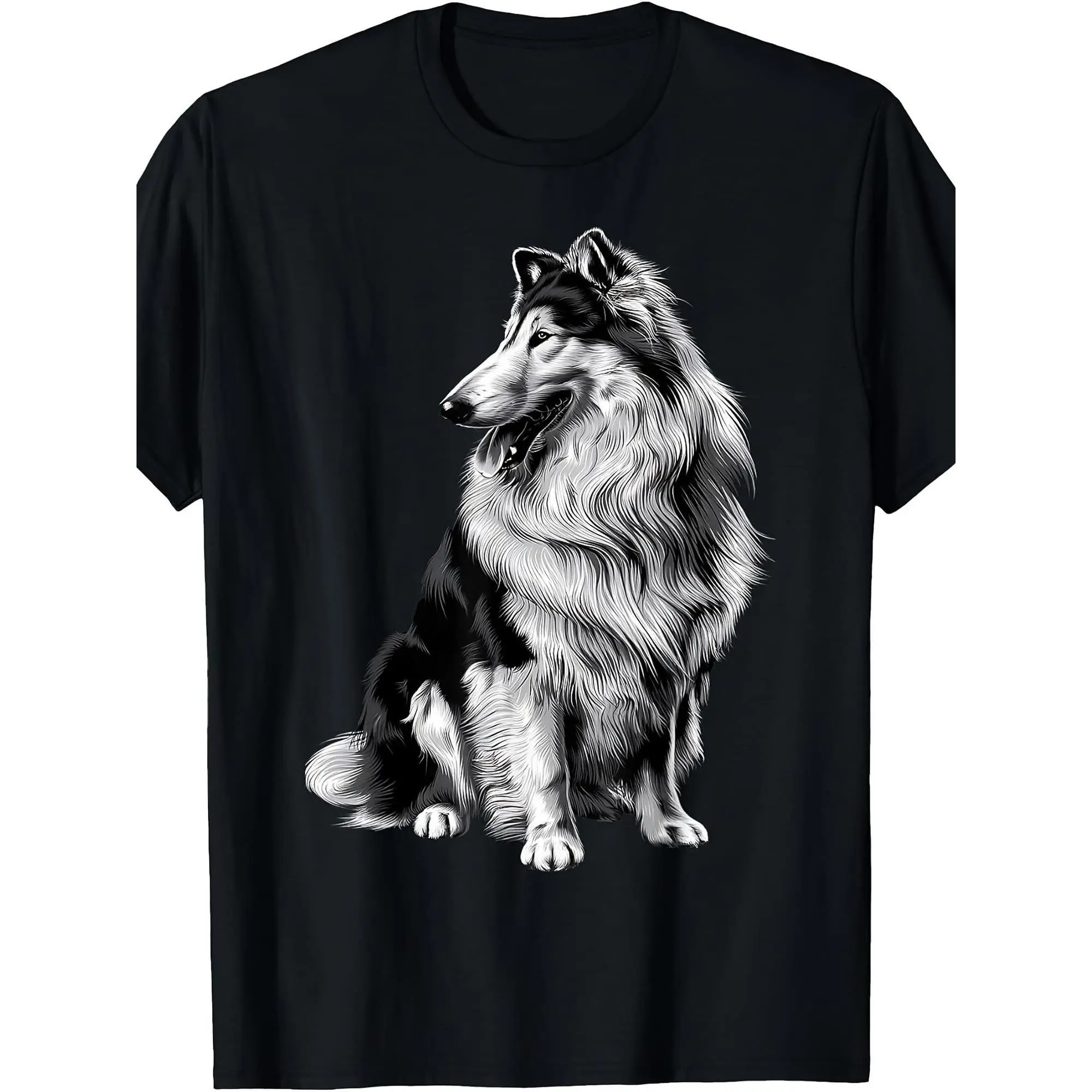 Men's Rough Collie Graphic Round Neck T-Shirt - 100% Soft Cotton Classic Athletic Crewneck Tops, Vintage Pet Lover Short-Sleeve Casual All-Seasons Menswear