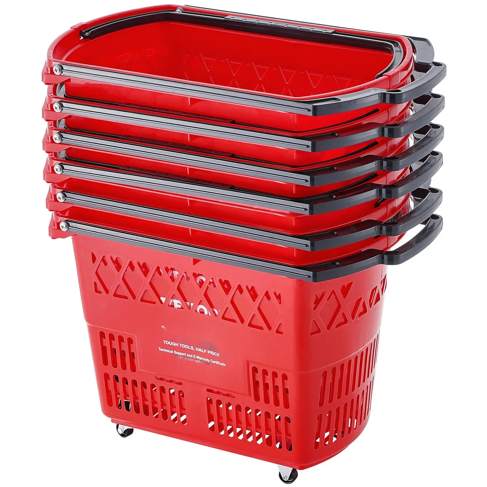 6-Piece Plastic Rolling Utility Trolley Set Pack, 39L Red Household Organiser Cart with Handle & Smooth Easy-Glide Wheels, Lightweight Durable Transport Cart for Home, Office Use