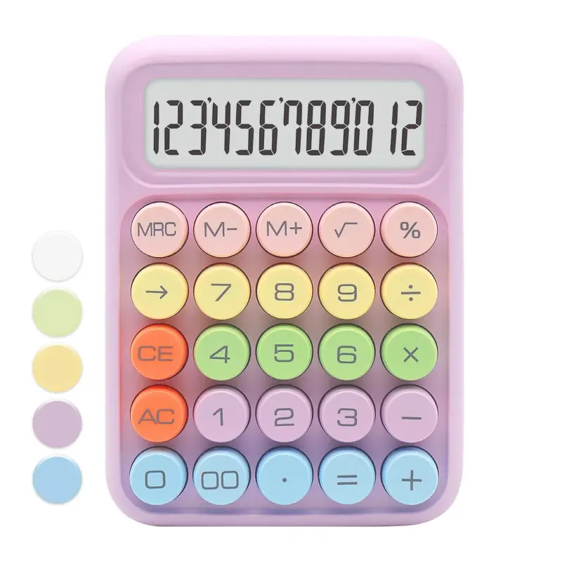 Purple 12-Digit Calculator with Large Buttons, 15° Tilt Function, Colourful Design – Office Accounting Supplies for Adults, Business Use, Friends & Coworkers, Desktop Accessory