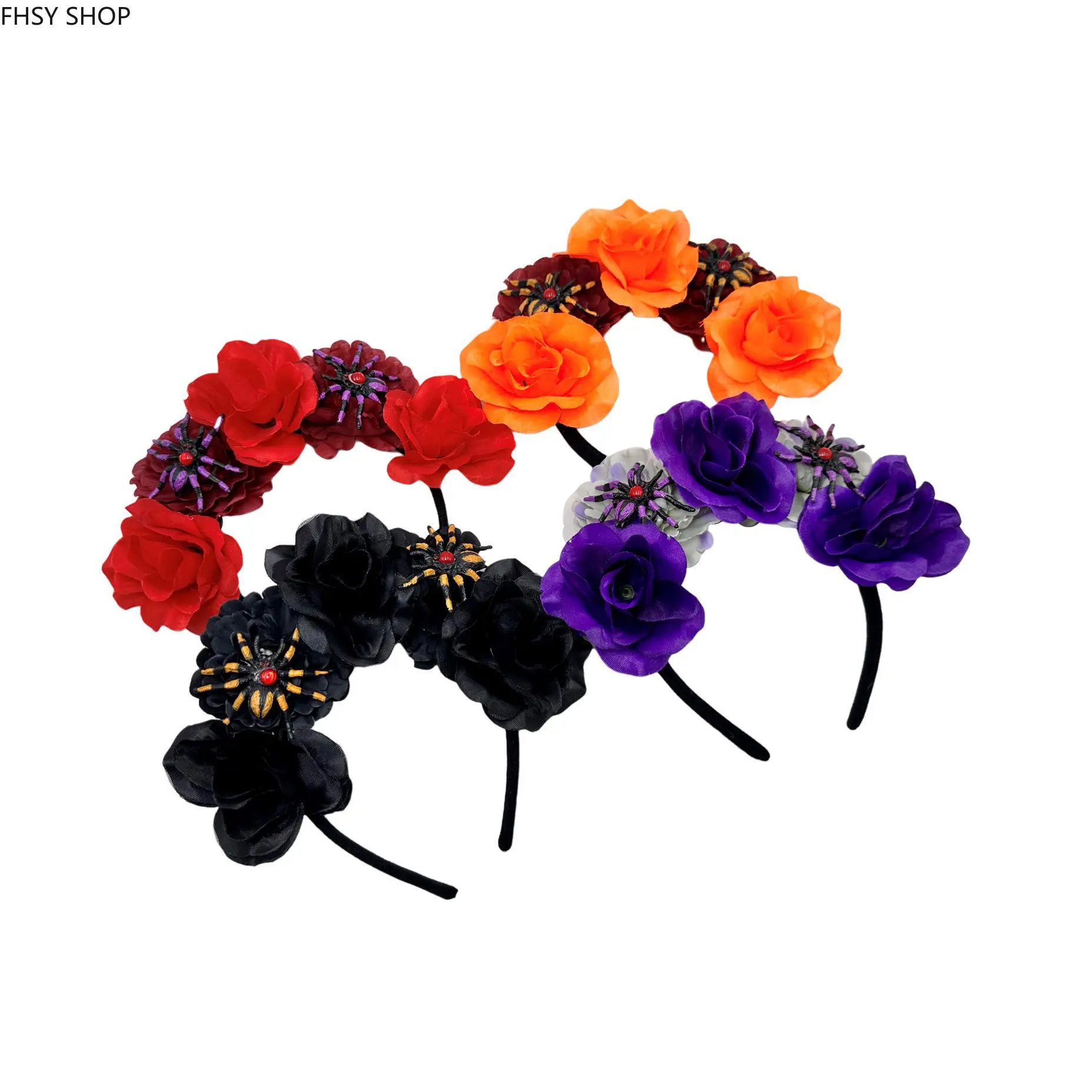 Women's Unisex Gothic Rose Spider Headband - Vampire Theme Costume Headpiece with Black Branch, Red Flower, Spider Motif - Spooky Look Dark Forest Festival Halloween Party Hair Accessory