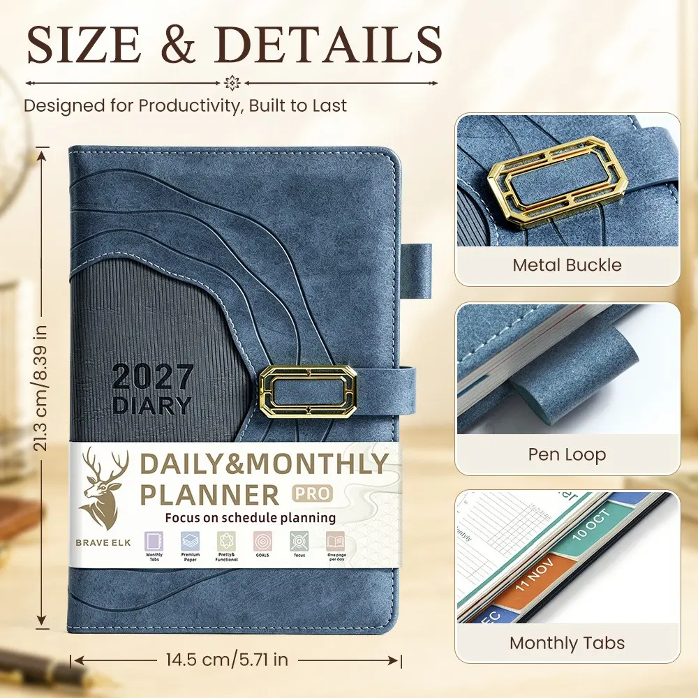 Advanced A5 Business Office Notebook 2027, Daily/monthly Log Book with Metal Clip, 160 Sheets/320 Pages, Work Plan Organizer