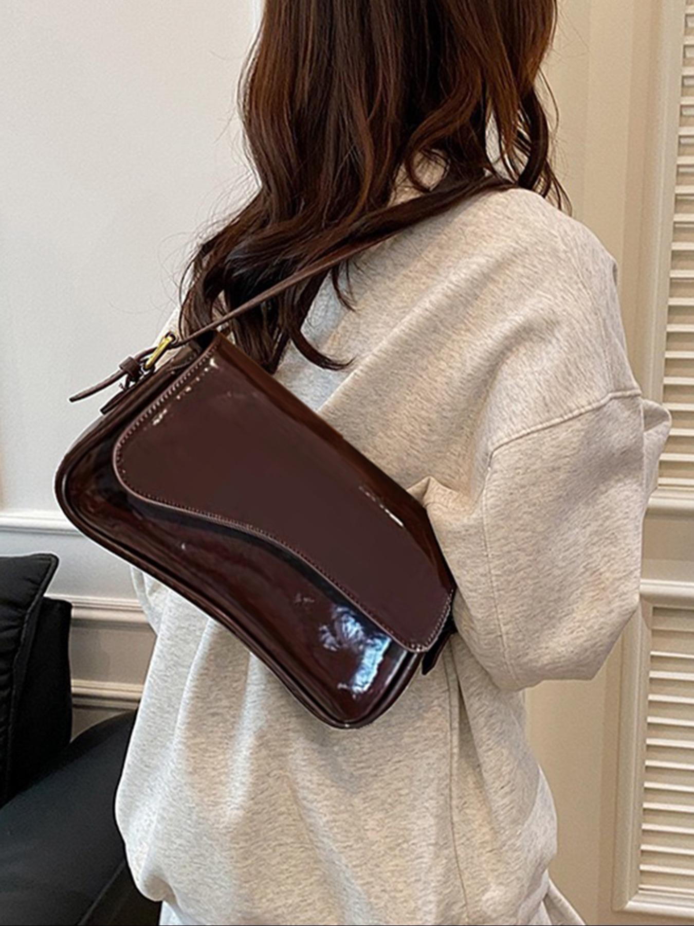 Women's Solid Color Shoulder Bag, Fashionable PU Leather Crossbody Bag for Work & Business, Casual Trendy Versatile High-quality Daily Commuting Bag, Leather Shoulder Bags