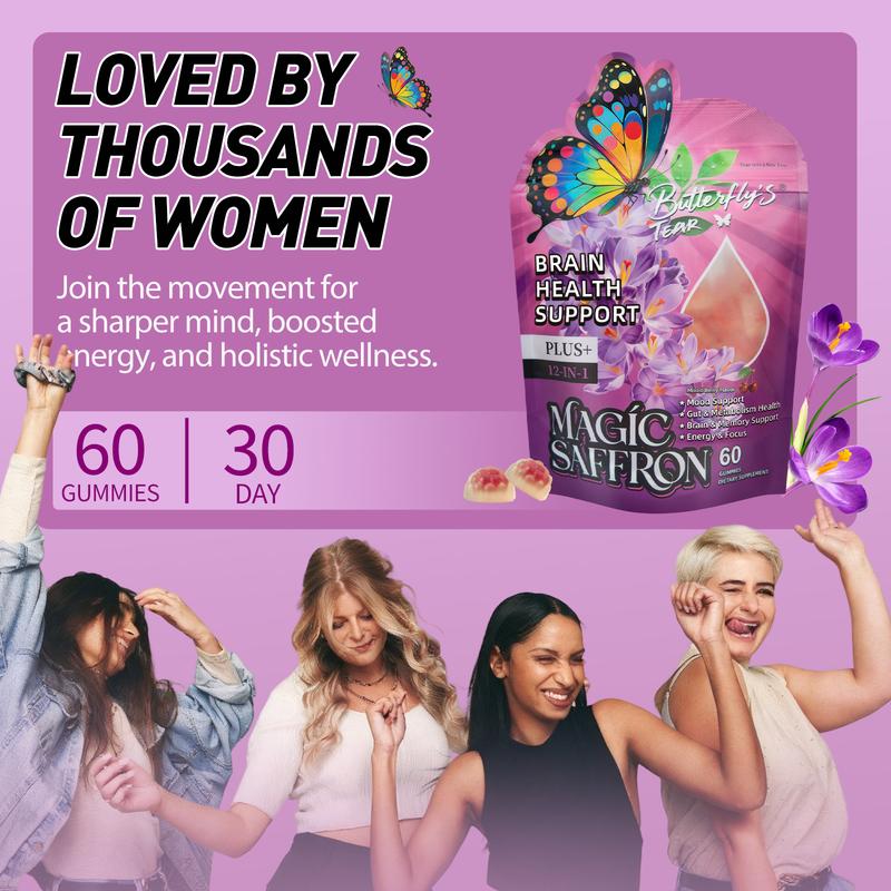 BUTTERFLY'S TEAR Magic Saffron Gummies – Mood, Brain & Focus Support with Saffron, Magnesium, Ashwagandha & Clove – 60 Gummies