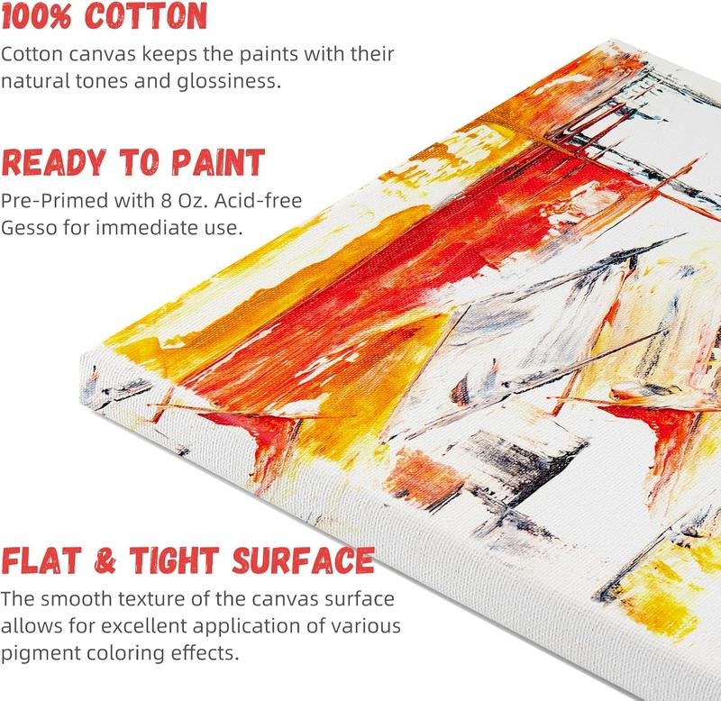 4 Pack Stretched Canvas for Painting 8x10 Inch,  Cotton Blank Art Canvases for  or Oil , Pre-Primed, 5/8 Inch Profile