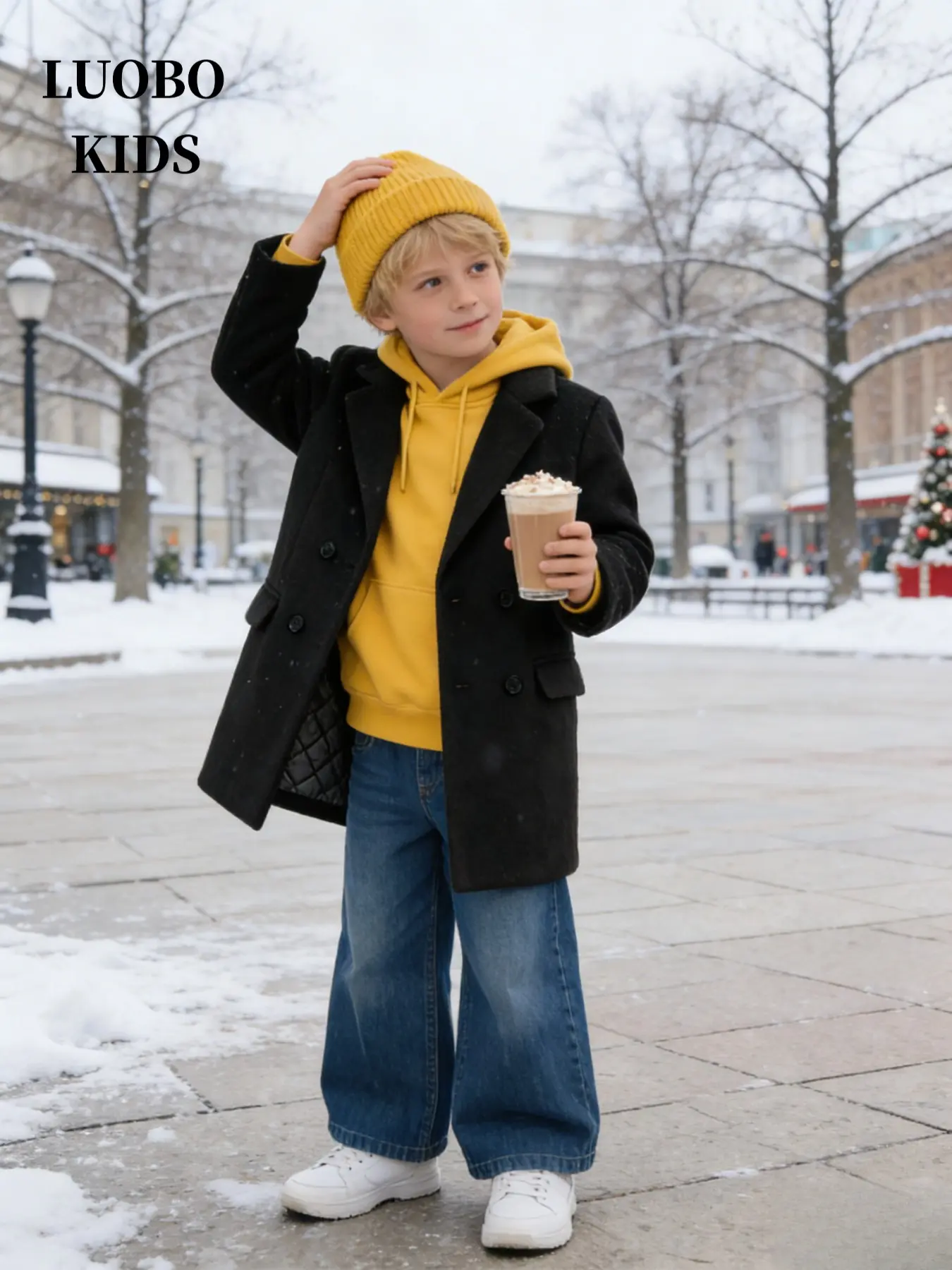 Long Sleeve Loose-Fit Casual Jacket, Plain Woven Fabric, Pockets Design, Fall & Winter Warm Coat, 90-160cm Height