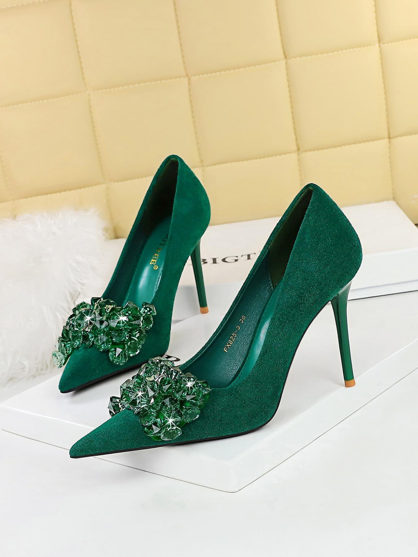 Women's Rhinestone Decor Bowknot Design Classy Stiletto Heels, Elegant Pointed Toe High Heel Shoes for Party, Banquet, Fashion Heeled Shoes for Women & Girls