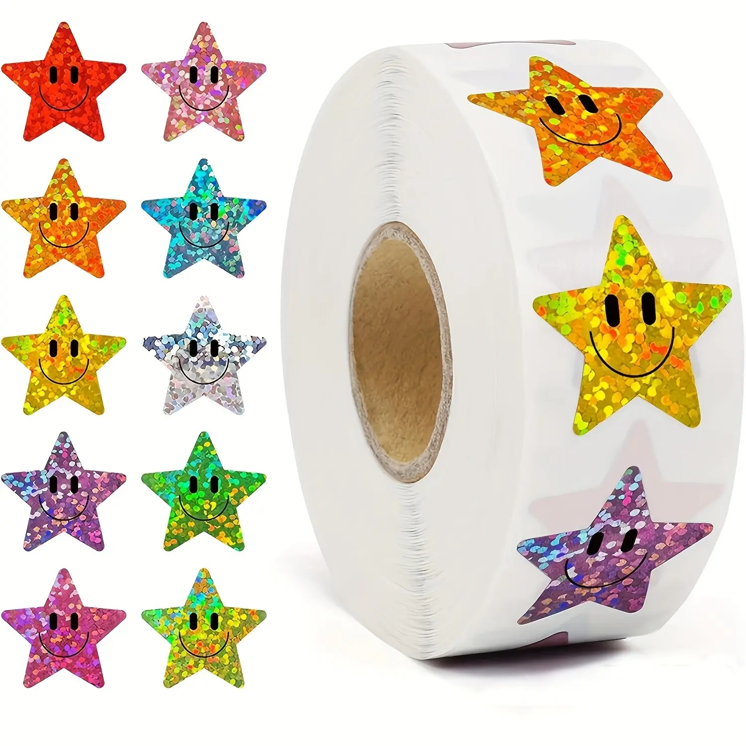 500 Sheets/l Roll Laser Star Smile Stickers, Stationery Adhesive Labels, Gift Packaging Decorative Envelope Seals, Fun Design Paper Stickers