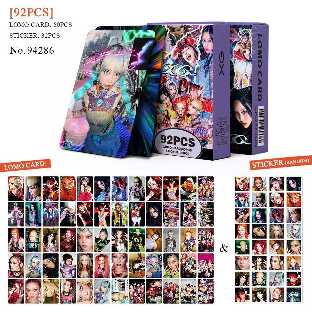92Pcs/Set XG Girl Group Double-Sided Laser LOMO Cards - JURIA CHISA JURIN Holographic Photo Cards With Stickers