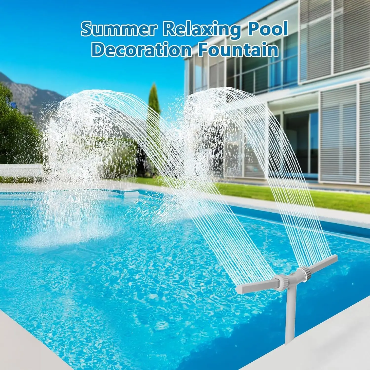 Dual-Head Pool Fountain Spray - Waterfall Pool Sprinkler Adjustable Bracket for Ponds, Gardens, Pools, Patios & Decks | Easy Install, Durable ABS, Gentle Flow for Aeration, Landscaping & Parties