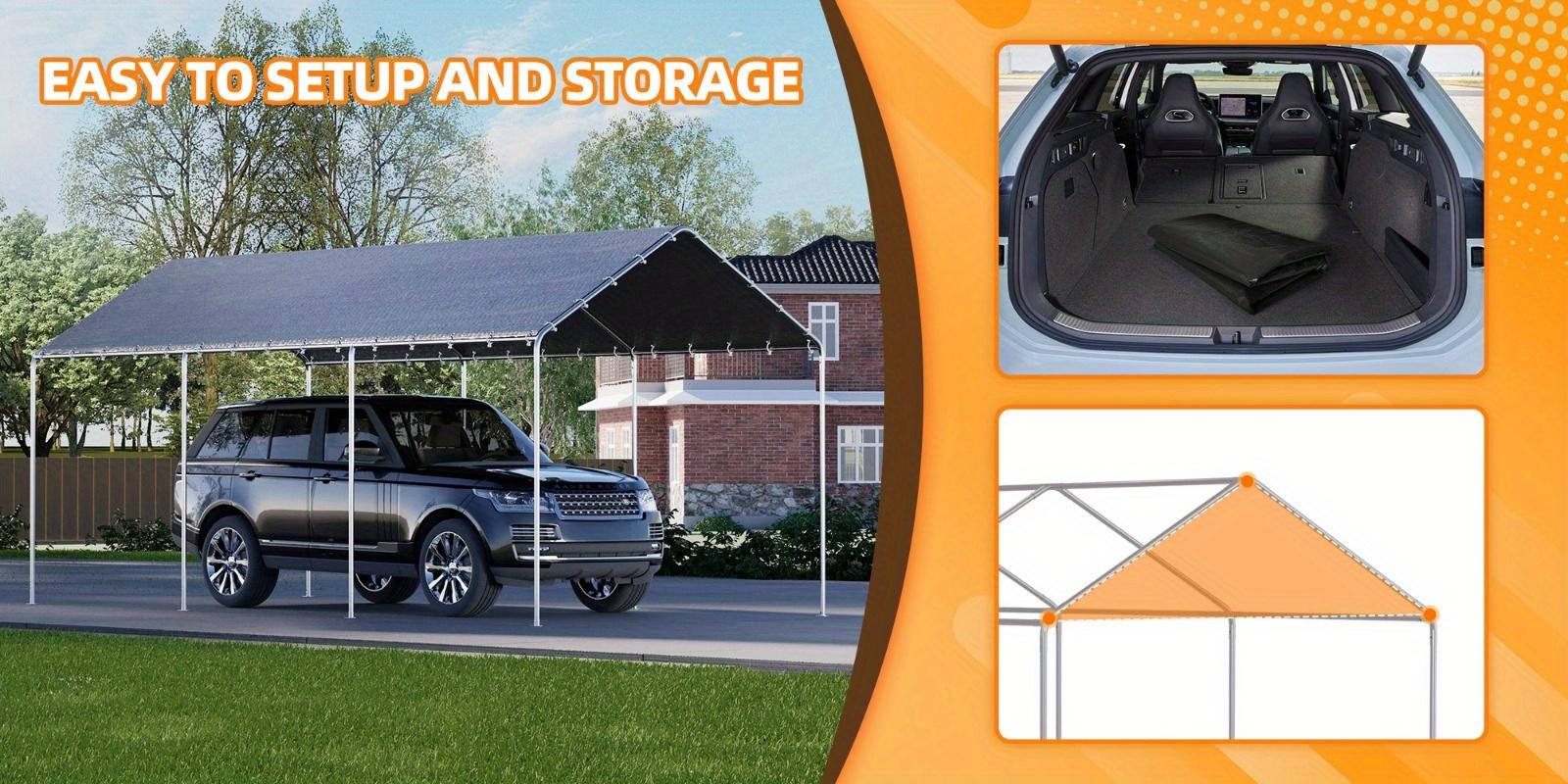 10x20 Portable Outdoor Garage (Grey/White) - Heavy Duty Carport with UV Protected Tarp Shelter Cover for Car & Boat