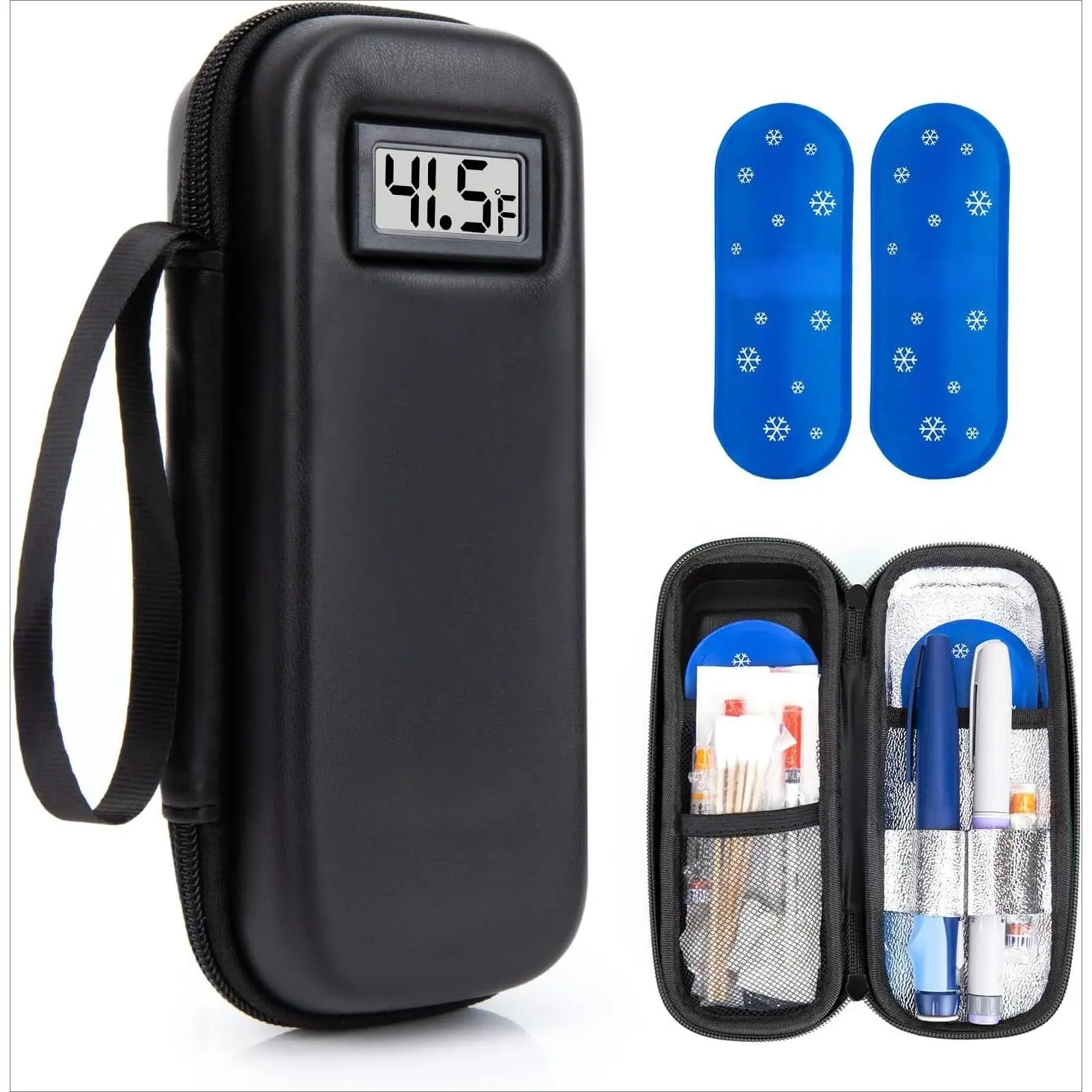 Insulin Cooler Travel Case with Temperature Display - Refrigerated Medicine Cooling Bag with 2 TSA Approved Ice Pack, Medication Pen Diabetic Supplies Organizer for Trip and Daily(NoMedication Included)