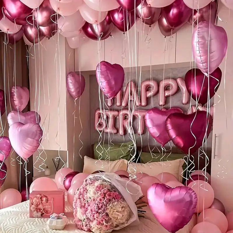 Pink Birthday Balloon Set, Pink Heart & Metallic Pink Balloons, 16-Inch Party Balloons for Birthday, Sweet 16, Bachelorette Party, Wedding Shower Decorations