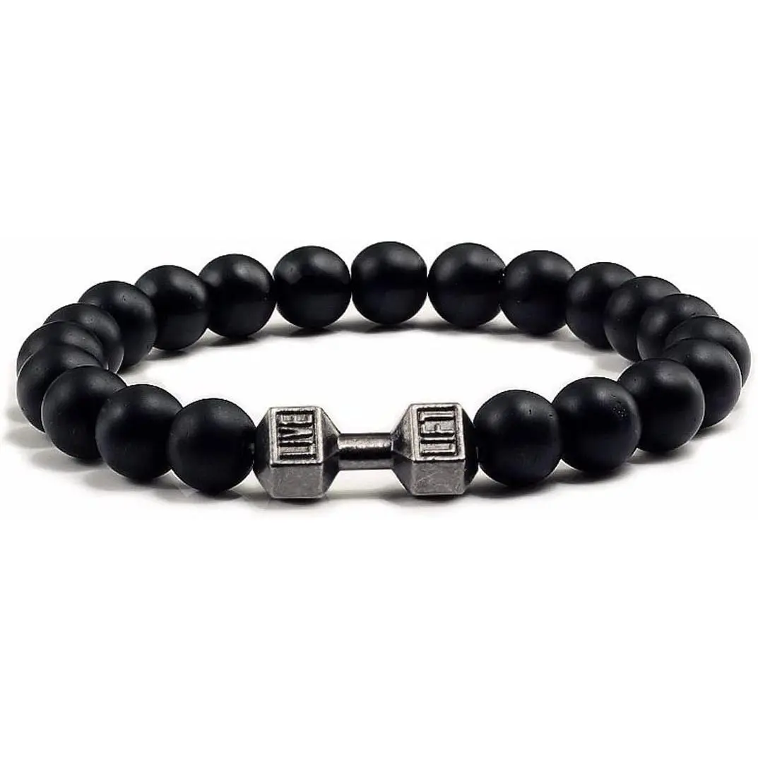 Traintough Dumbbell Bracelet Gym Bros Bracelet Volcanic Rock  Bead Bracelet for Men Women Fitness Yoga Barbell Bracelet, Stone Dumbbell Beads Bracelets Set Gym Bracelet Fitness Barbell