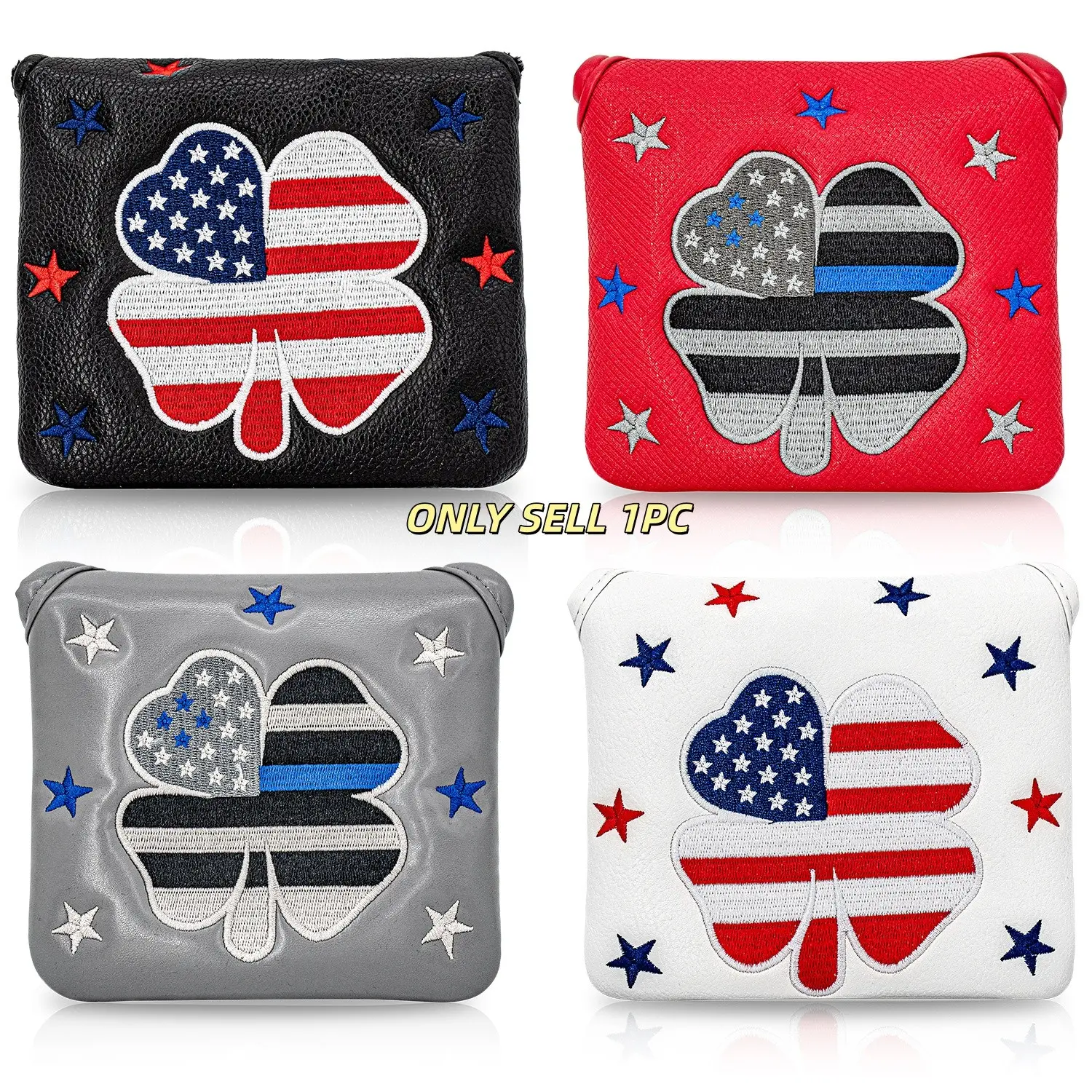 Lucky Clover Golf Putter Cover, Magnetic Closure, High-Quality PU, Thick Waterproof, Mallet Headcover, Ideal Gift for Golf Lovers