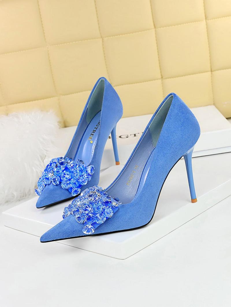 Women's Rhinestone Decor Bowknot Design Classy Stiletto Heels, Elegant Pointed Toe High Heel Shoes for Party, Banquet, Fashion Heeled Shoes for Women & Girls