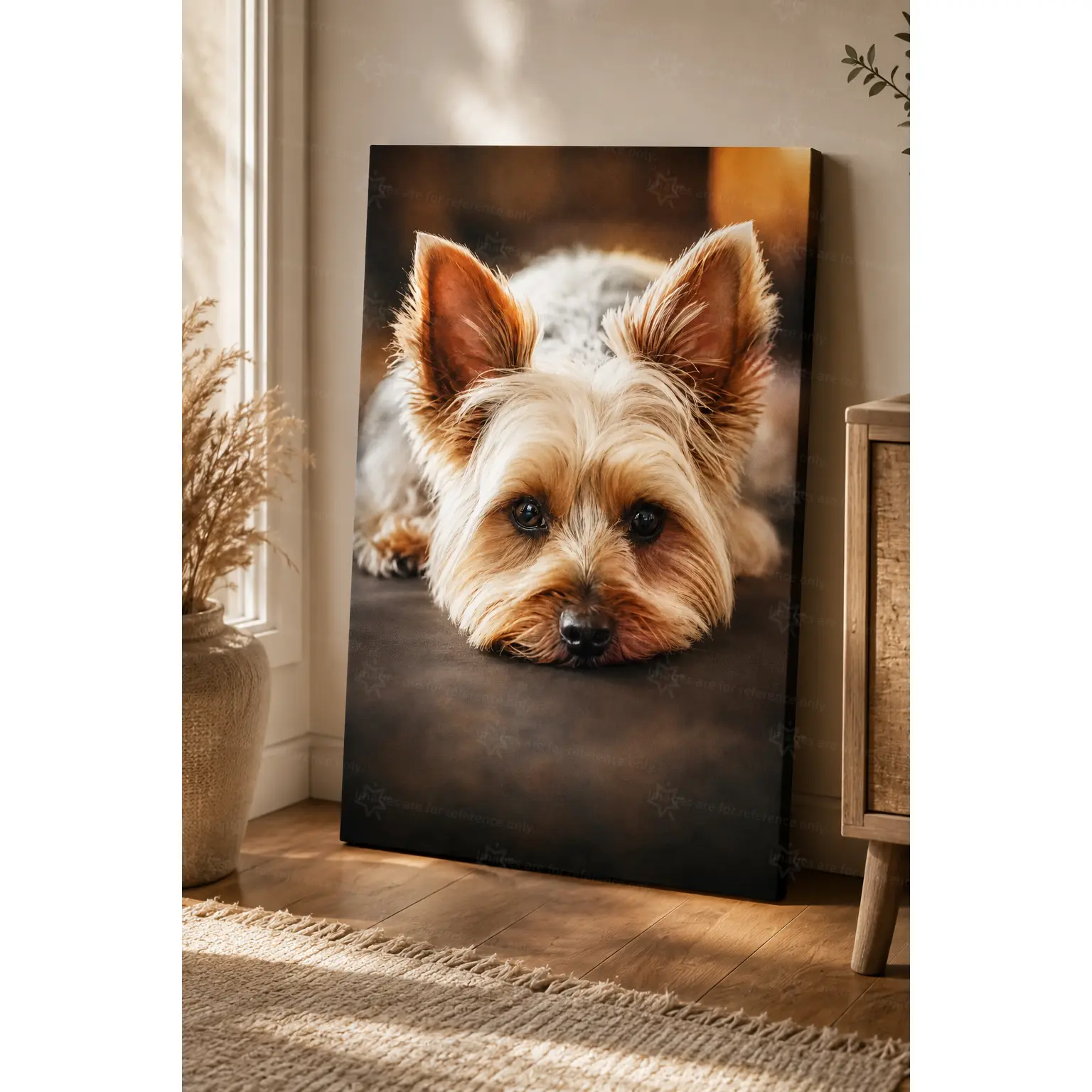 Cute Small Dog Portrait Wall Art Canvas, Warm Pet Artwork for Living Room Bedroom Office Nursery, Cozy Animal Home Decor, Decorative Poster, Poster Prints, Unframed Canvas Poster or Framed Canvas Wrap