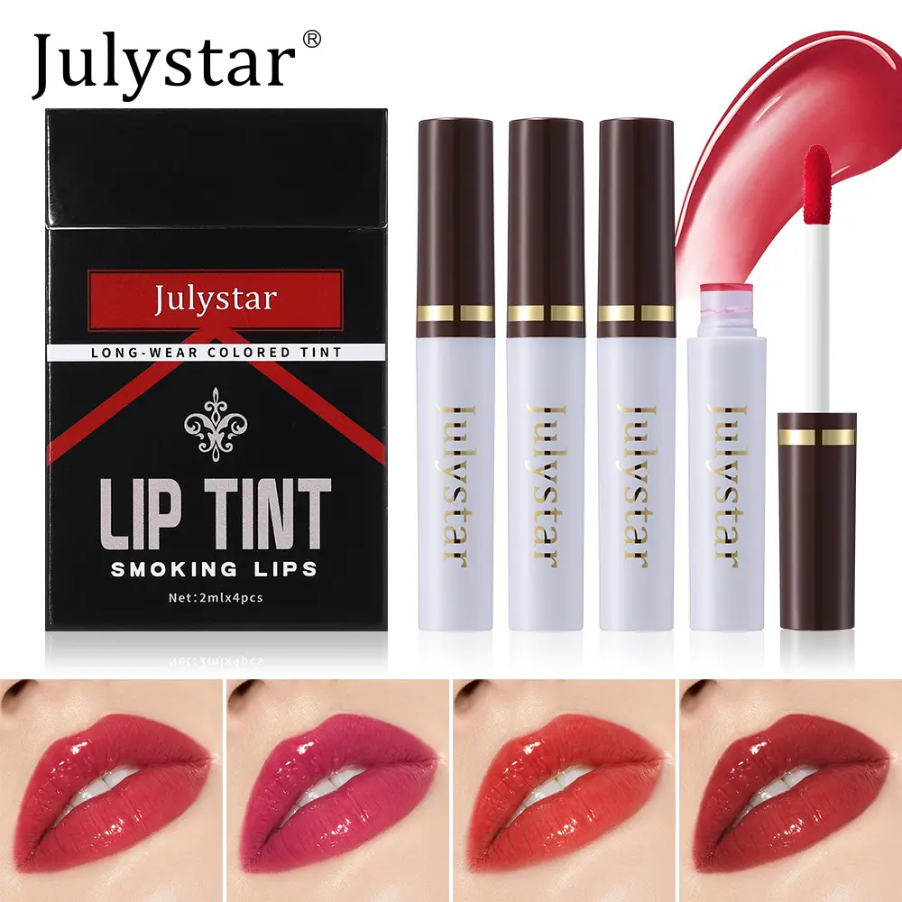 4pcs Matte Moisturizing Lip Glaze Lip Gloss Set with Water Glow Moisturizing Color Enhancement, High Brightness, Festival Party Carnival Lip Makeup