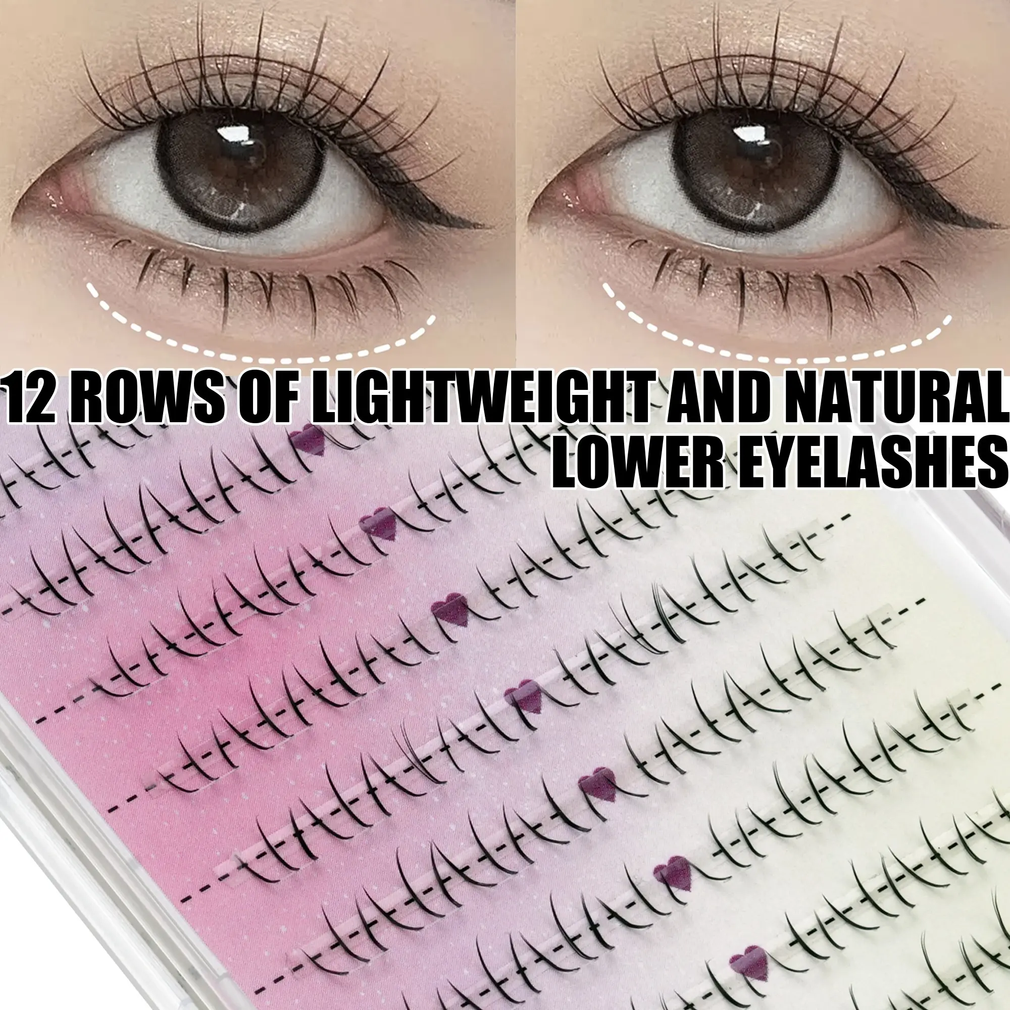 12 Rows 96pcs Natural Lightweight Lower Lashes, Segment Style False Eyelashes, Easy to Wear, Soft and Convenient, Suitable for All Occasions, Makeup