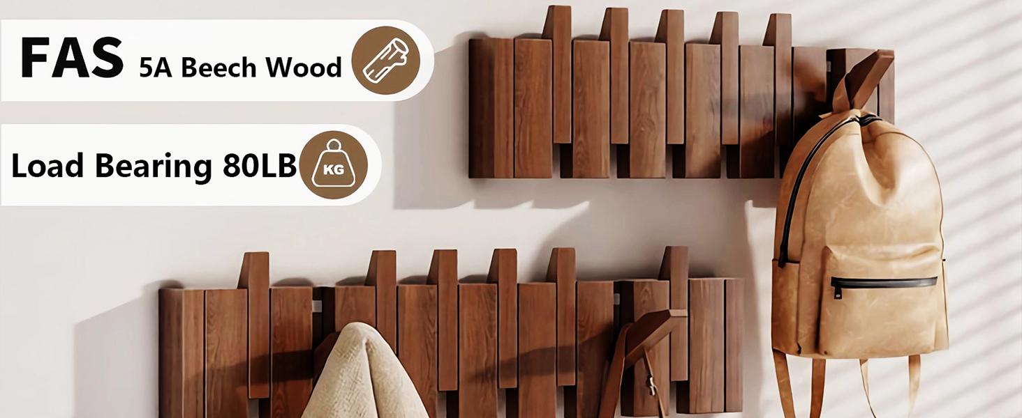 Tlongxia【Innovate Beech-8 Hooks Piano Key Hanger, with Tray Table, can Hold Small Ornaments, Photo Albums, Flower pots 4 Piano Hooks+3 Round Hooks+1 Tray Table