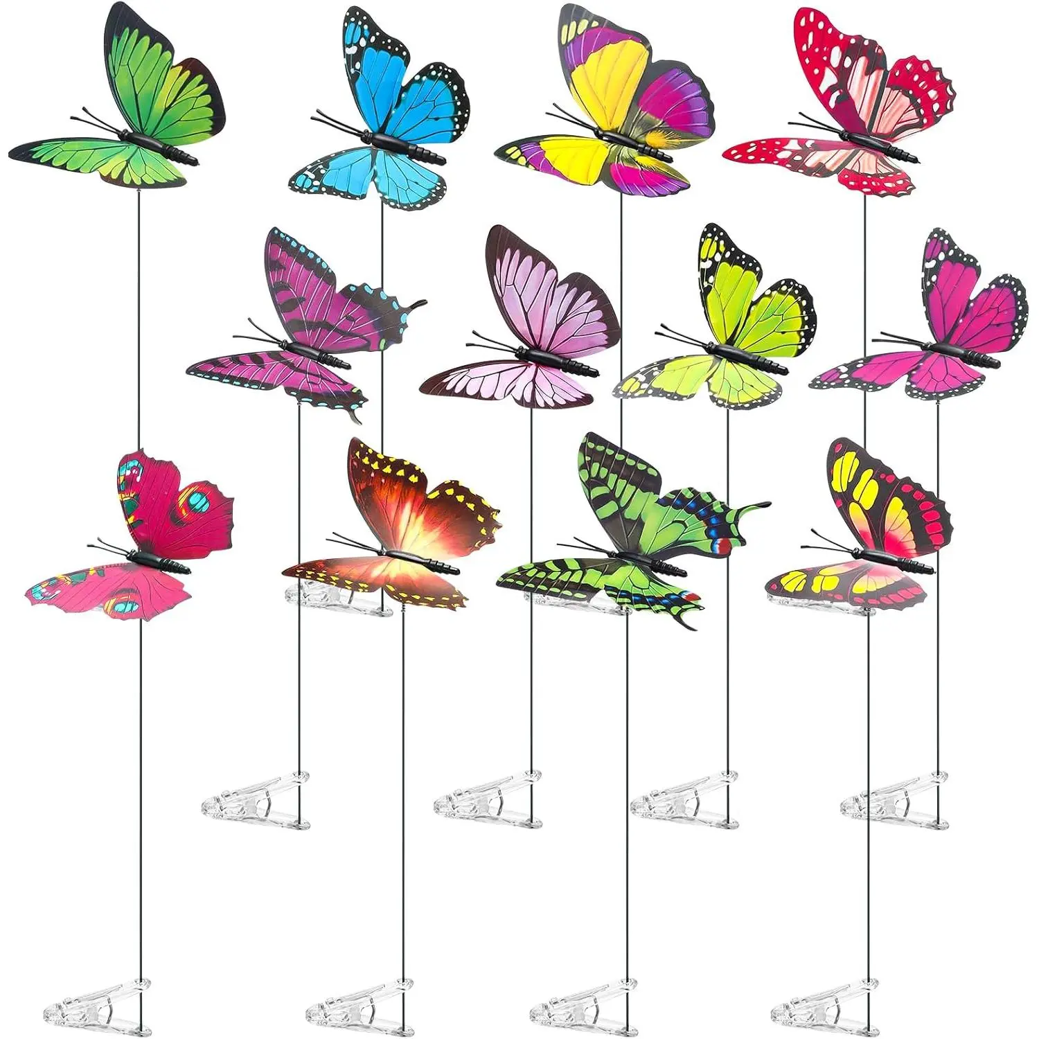 12 Sets Clip Butterfly Decorations 3D Butterfly Clip Bug Repellent Garden Stakes Decoration Yard Ornaments Outdoors for Indoor Outdoor Lawn Pathway Patio Garden