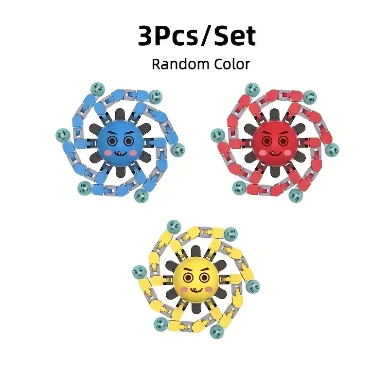 3-Pack Mechanical Finger Spinners, Transformer Design, Random Colors, Glow-In-The-Dark, Stress Relief Toys, Party Favors, Classroom Prizes