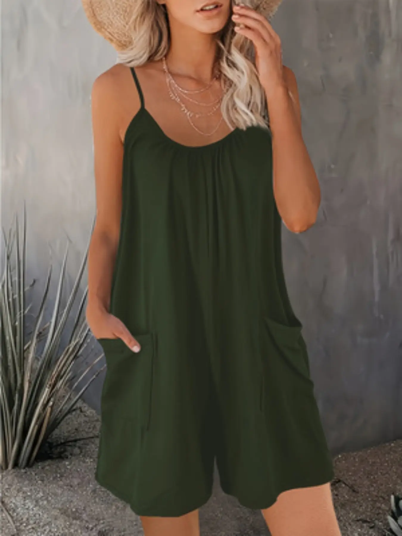 Summer Casual Cami Pants, Oversize, Adjustable Strap, Sleeveless, Pocket Design, Loose Fit, Comfortable Beach Vacation for Women