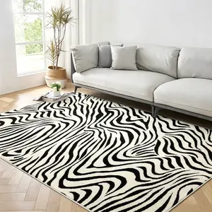 Bold Zebra Area Rug - Floor's Wild Side! Machine Washable Non-Slip Soft Low Pile Carpet for Living Room Decor. Trendy Aesthetic Living Room Rugs, 8x10 ft