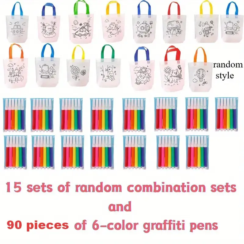 30-Piece Gift Bag Set Includes 15 Graffiti Bags & 15 Packs of 6-Color Graffiti Pens Ideal for Creative Gifts