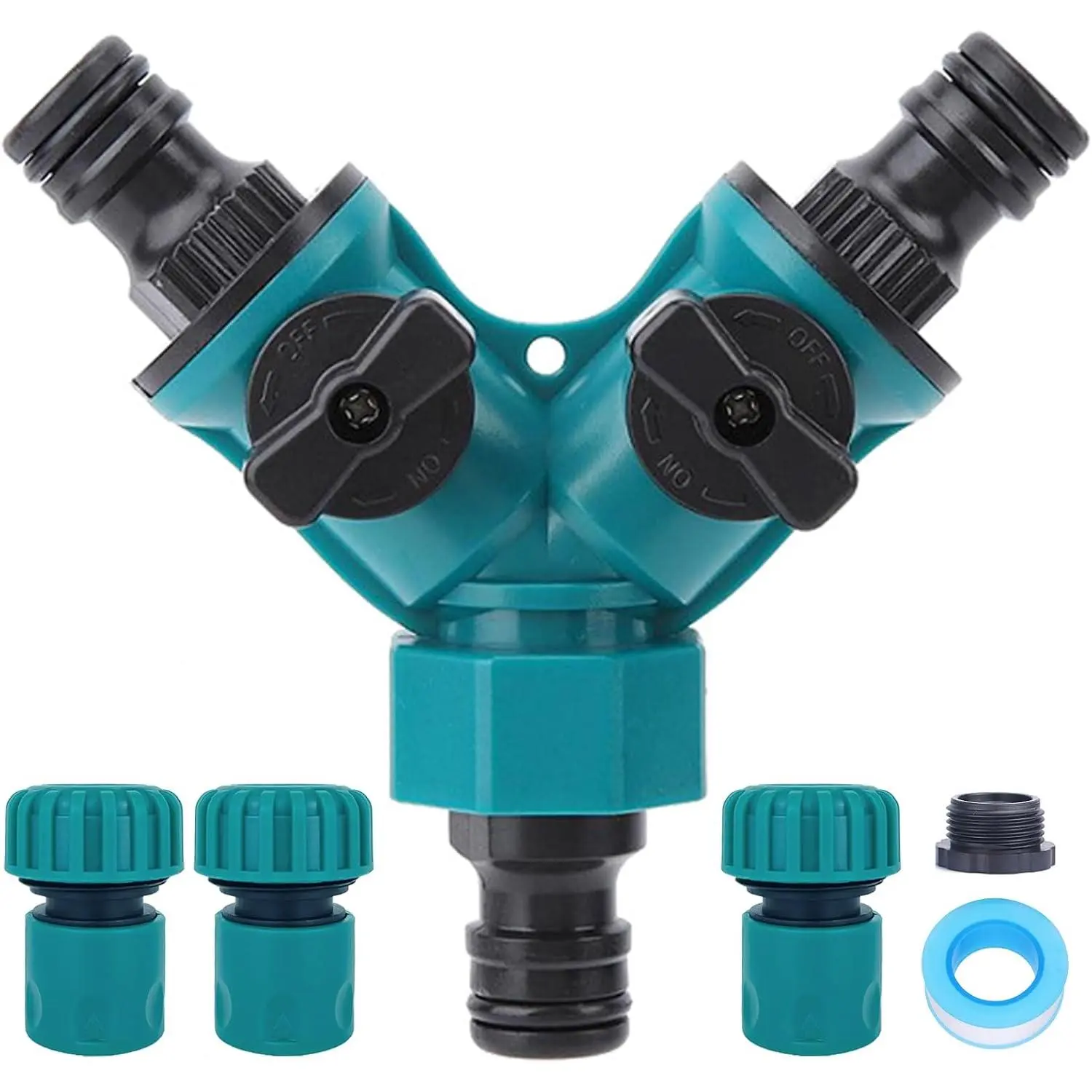 Garden Hose Splitter 2 Way, Y Water Tap Splitter with Individual -OFF Valves, 3 Way Hose Connector, PTFE Tape, 3 count 3/4 Inch Hose End Quick Connectors