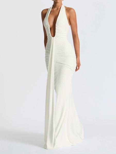 Women's Solid Color Halter Neck  Dress, Elegant Sleeveless Dress for Party Club Dating Wear, Ladies Summer Clothes