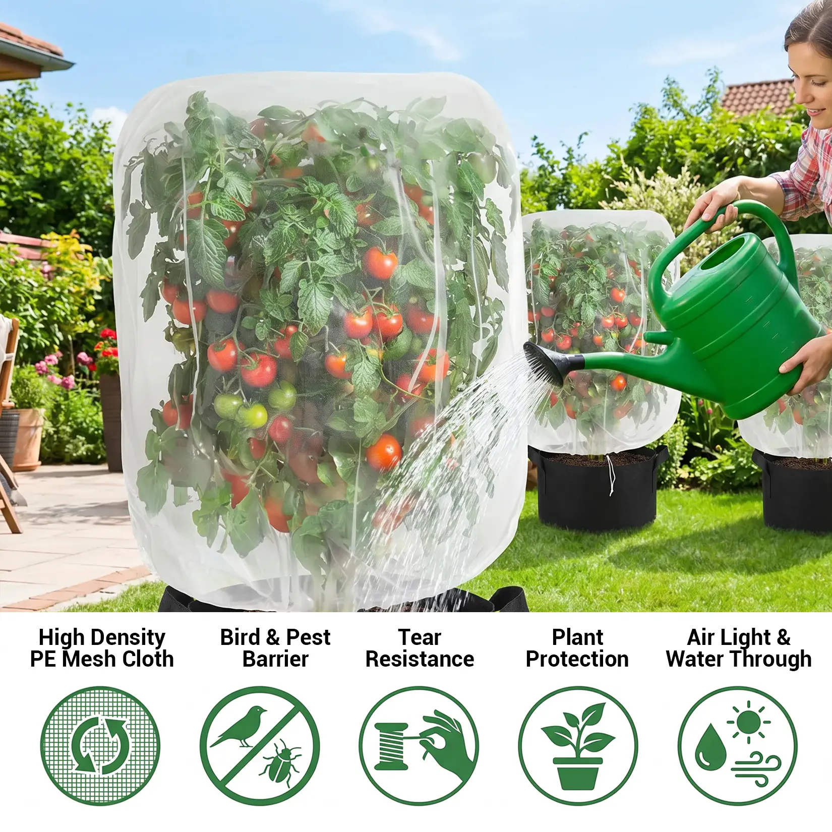 12 Pack White Drawstring Plant Netting, Reusable Fine Mesh Fruit Tree Covers for Bird, Insect & Squirrel Protection, Garden & Outdoor Use