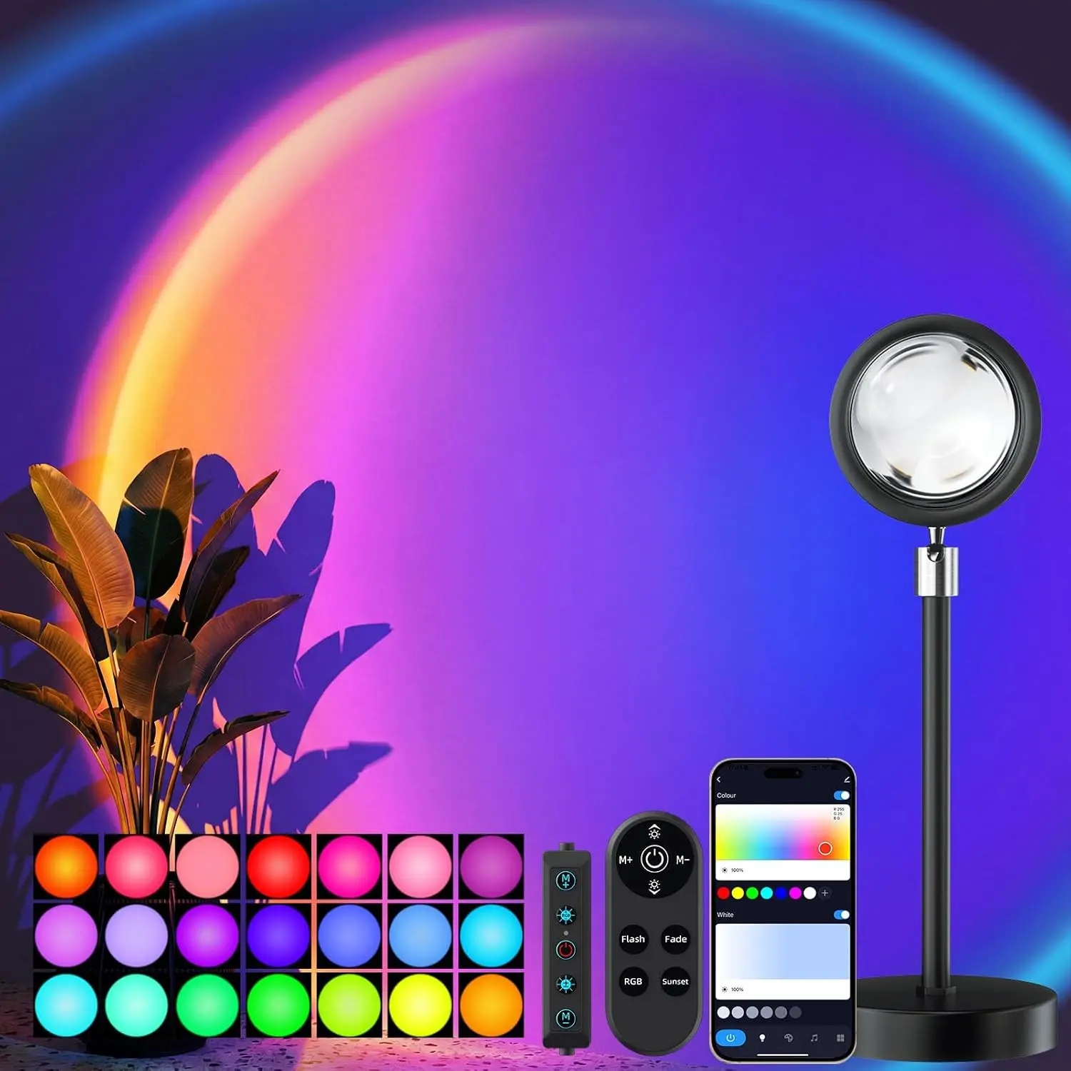 Sunset Lamp Projector LED Light with Remote, App & Button Control, Multicolor Sunlight Effect