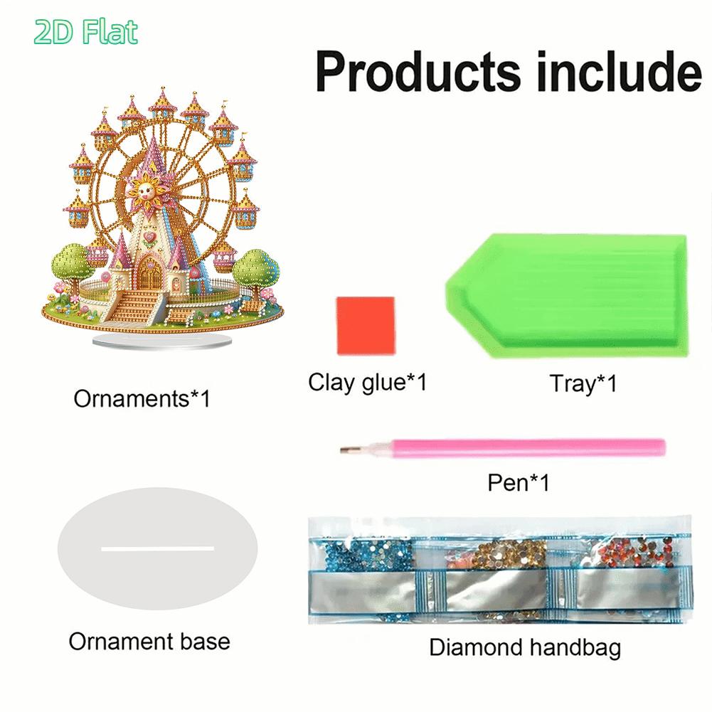 2D FLATAcrylic 2D Flat Print Castle Ferris Wheel DIY Diamond Painting Tabletop Ornaments Kit Table Top Diamond Painting Ornament Kits for Home Office Desktop DecorDIY Diamond Painting Kit for Adults & Beginners, Sparkling Art & Perfect Festive Gift