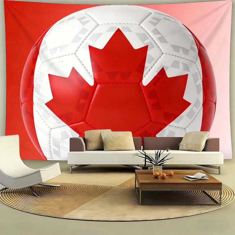 1 pc microfiber FIFA World Cup Canadian Flag Tapestry Wall Hanging Soccer Ball Design Living Room Bedroom Decor Holiday Ornament Tapestry Background Cloth Hanging Cloth Wall Cloth Decorative Cloth