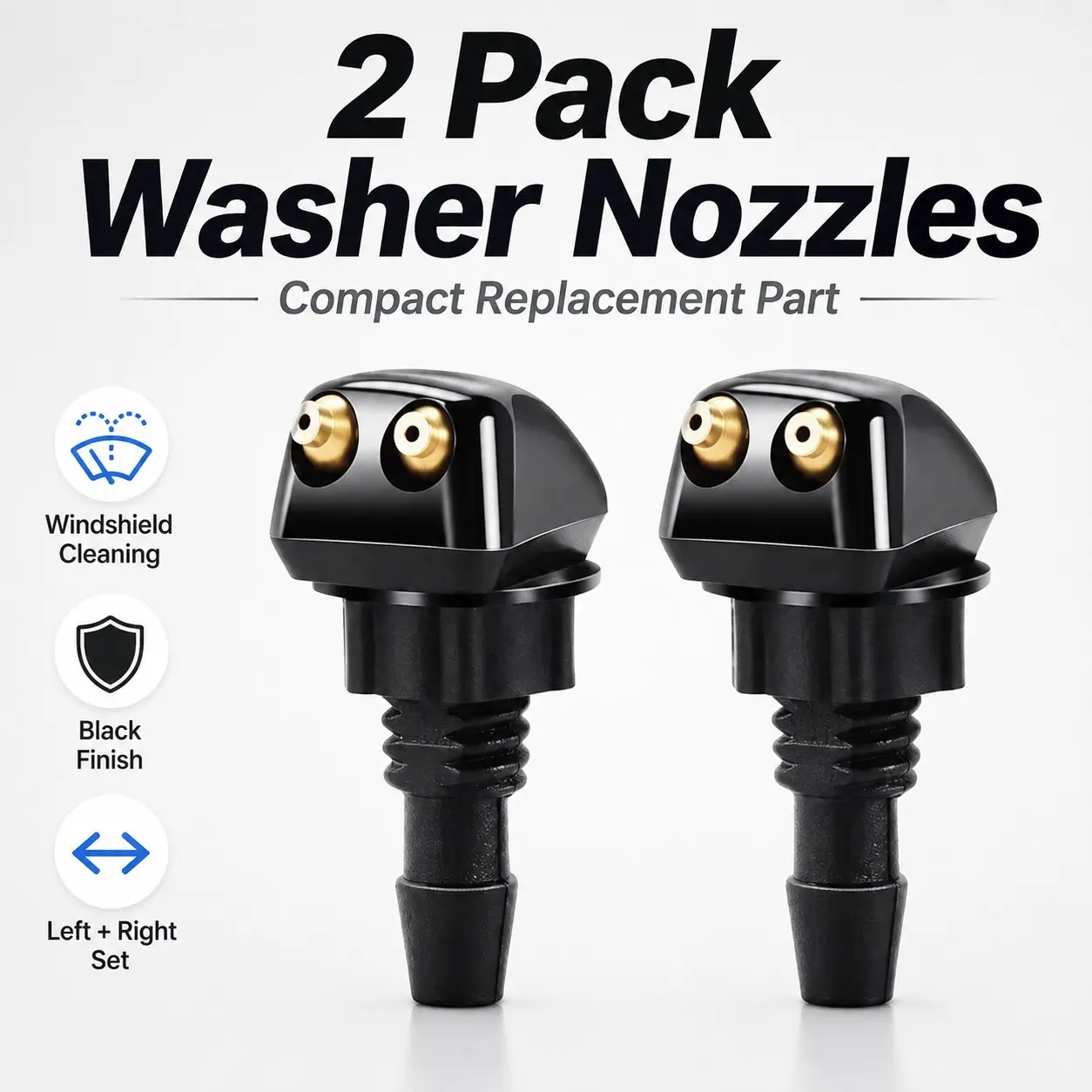 2pcs Car Windshield Washer Nozzles, Dual Hole Rain Wiper Cleaning Spray Heads, Front Windshield Replacement Parts, Automotive Accessories