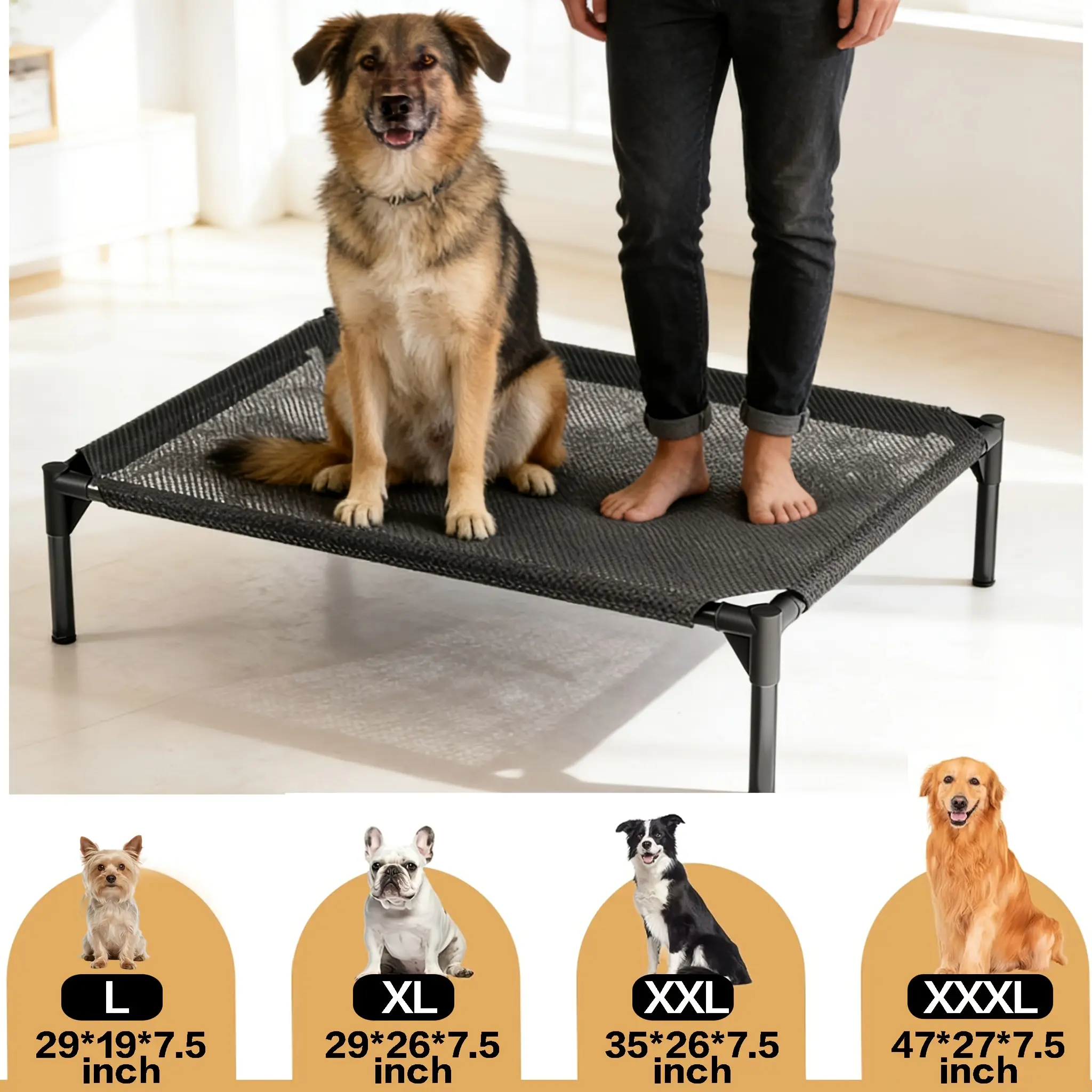 YJ-Extra large cooling dog bed, breathable mesh and non slip sole, off ground pet bed, summer pet cooling bed, easy to assemble, detachable off ground dog bed, multiple sizes, super strong load-bearing capacity, washable, detachable