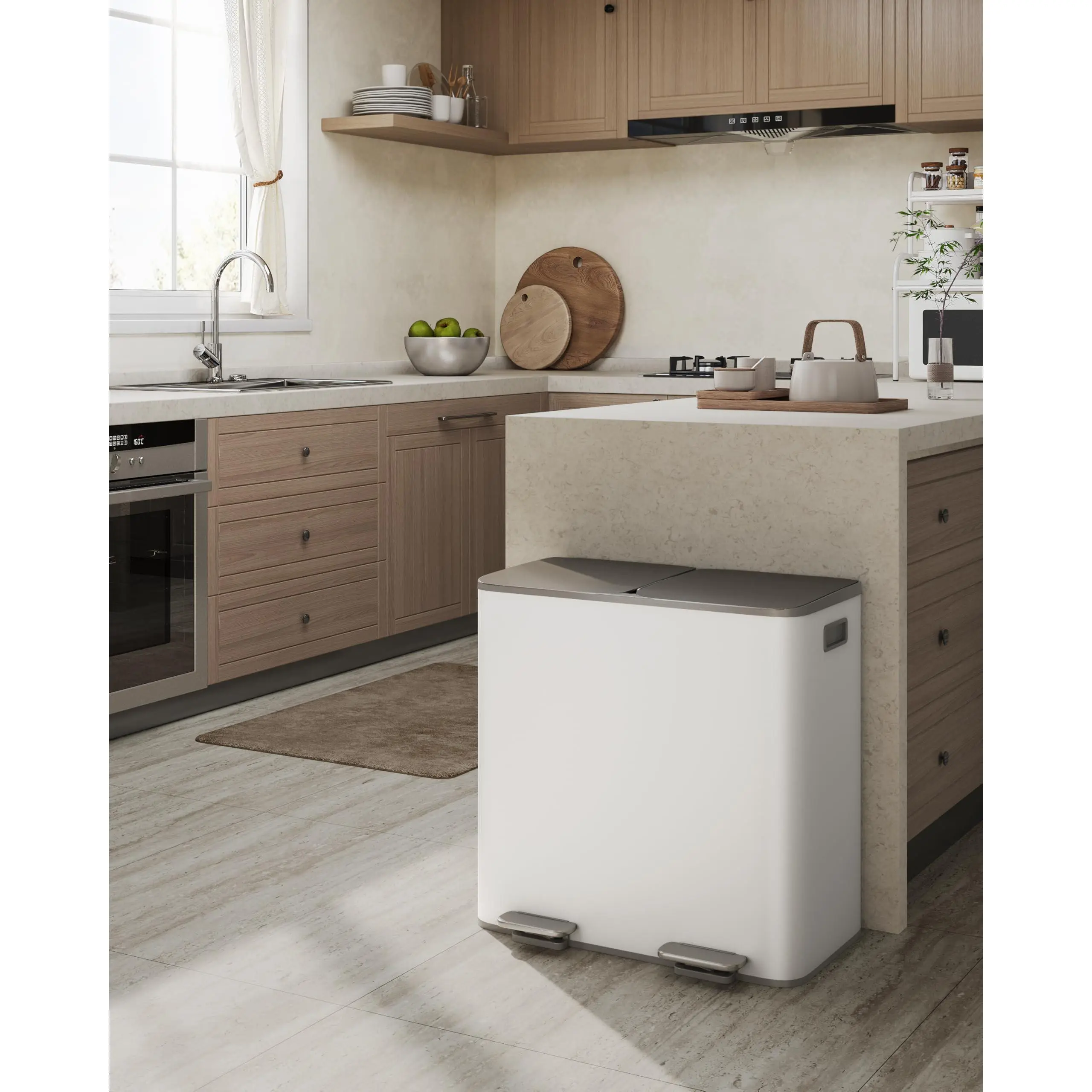 2 x 10.6 Gallon Stainless Steel Double Trash Can with Lid, 21 Gallon Kitchen Trash and Recycling Bin Combo with Step Pedal, Soft-Close Lid, Odor Filter and Removable Inner Buckets