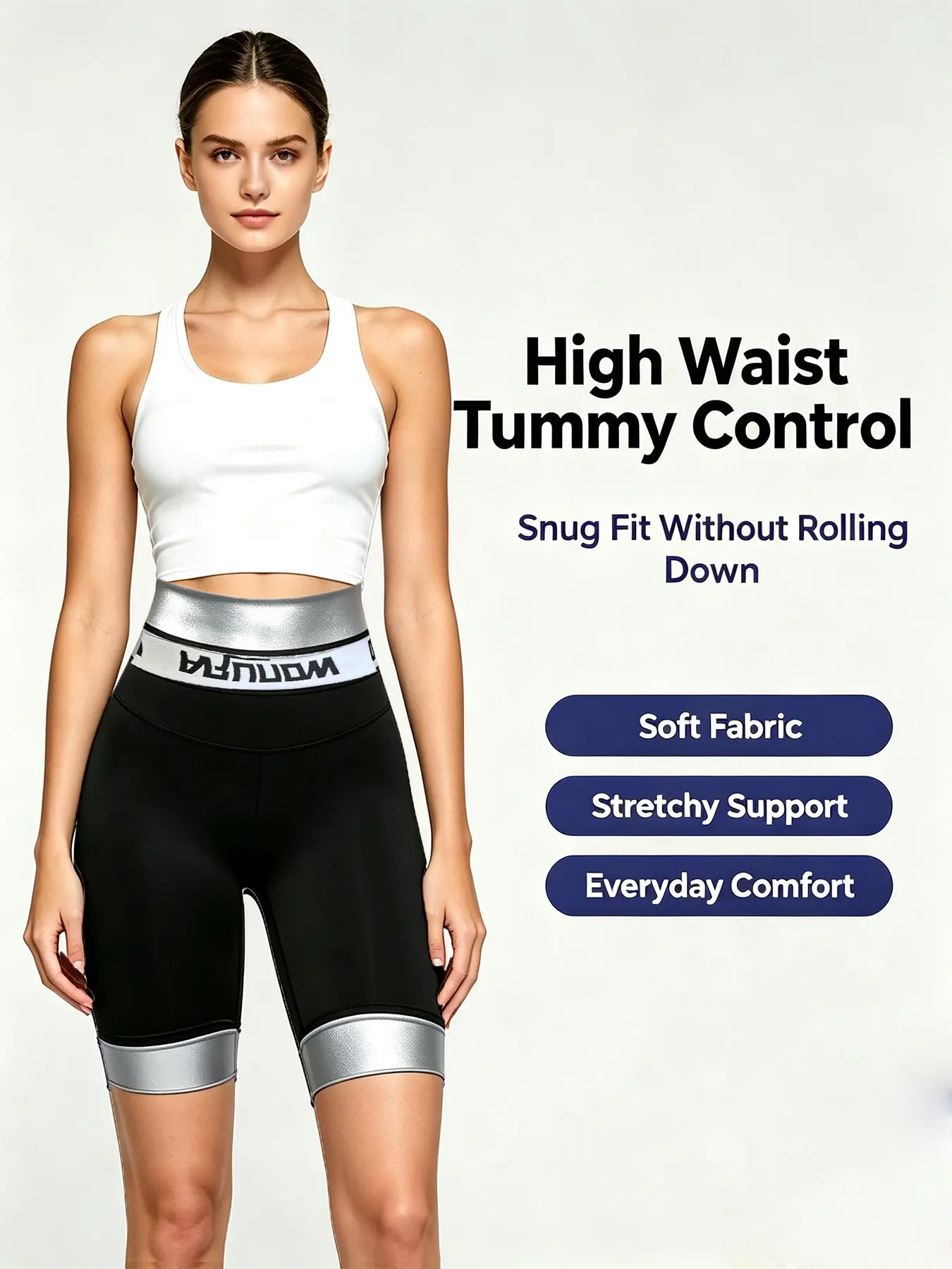 High Waist Sauna Sweat Biker Shorts for Women, Adjustable Front Hook Tummy Control, Sporty Slim-Fitting Workout Shorts for Gym & Cycling