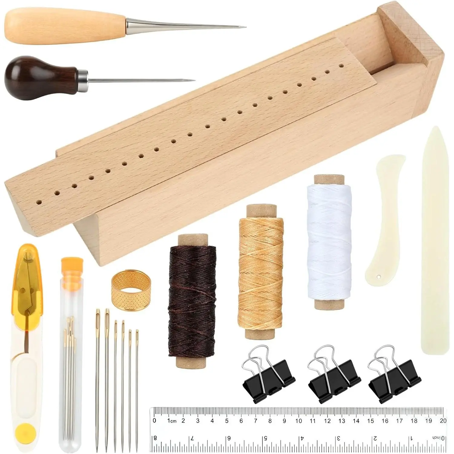 21pcs Book Binding Kits, Bamboo Book Binding Cradle, Book Press with Book Making Tools for Bookbinding Hole Punching, Portable Bookbinding Supplies for Bookbinding Crafts and Sewing