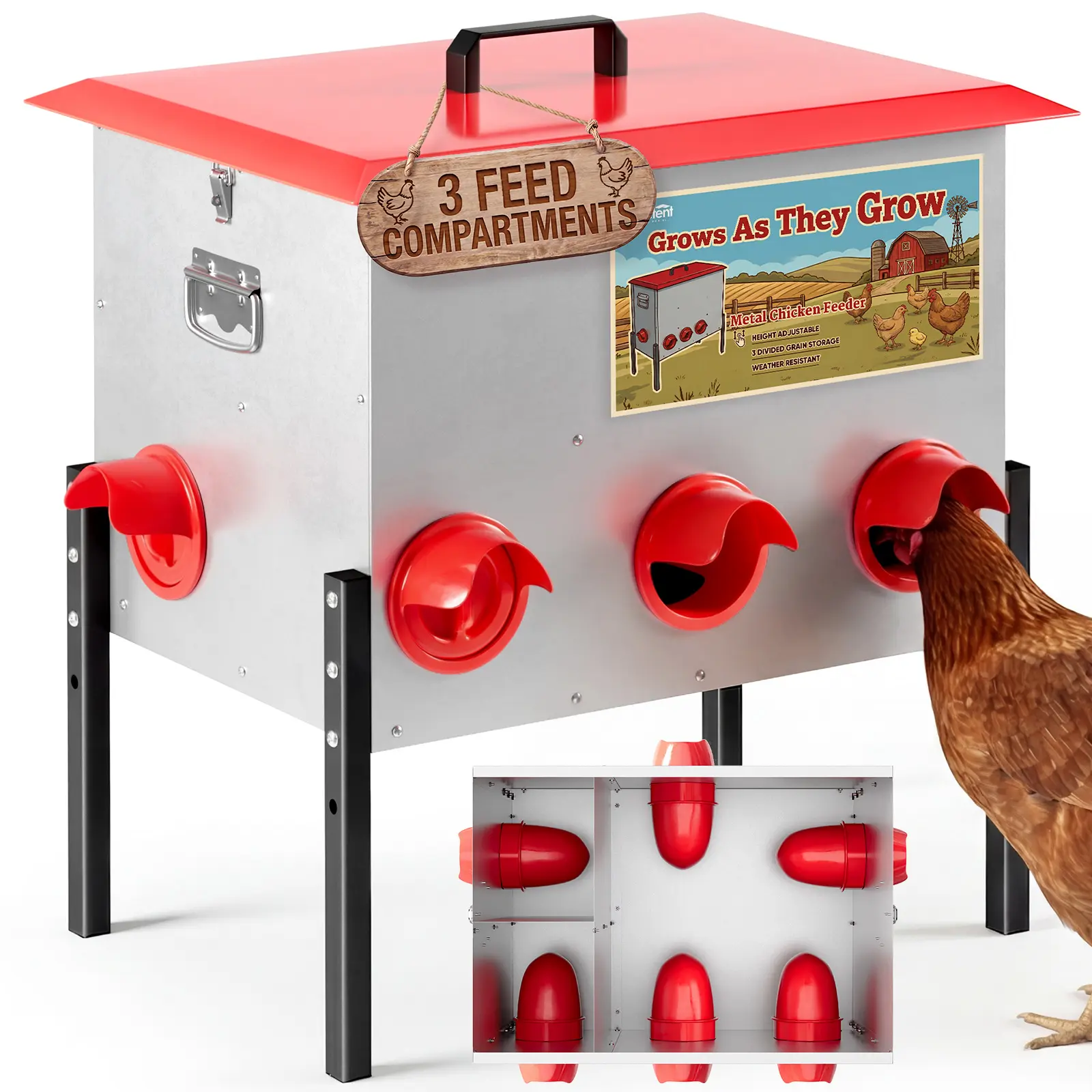 Chicken Feeder and Chicken Waterer Set - Hanging Automatic Chicken Feeder No Waste - Chicken Coop Accessories - Poultry Waterer poultry waterer port poultry feeder Feeding Outdoor