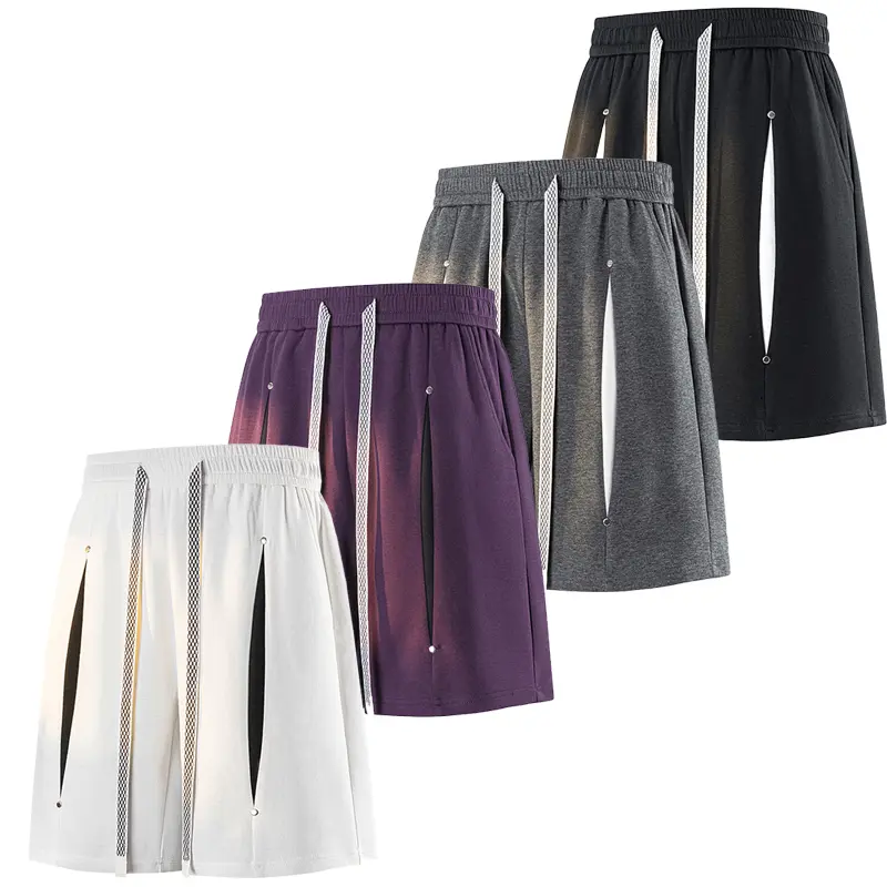 Menswear Hollow-Out Split Mesh Liner Casual Shorts - Elastic Waist with Dual Braided Drawstring, Loose Knee-Length Breathable Sweat Shorts for Summer Daily Sports Outfits
