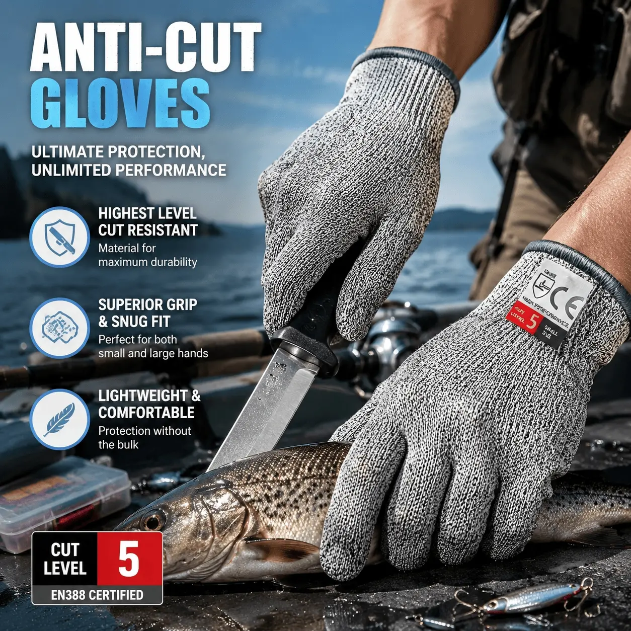 Cut-Resistant Puncture-Proof Work Gloves, Anti-Slip Abrasion-Resistant Kitchen Safety Gloves for Fishing, Cutting, and Outdoor Tasks, Breathable Durable Design, Reinforced Protection for Meat Processing and More