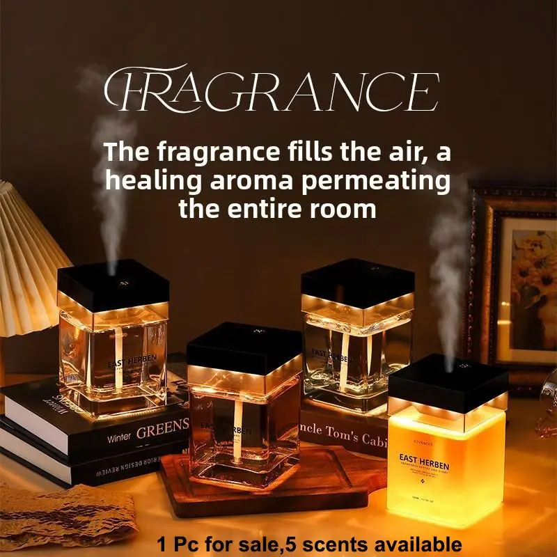 Waterless Aromatherapy Diffuser Fragrance Machine with 500ML Fragrance Oils Set, Low-Noise Smart Scent Control with Warm Light for Home Bedding, Fragrant Fresh Wooden Air Freshener