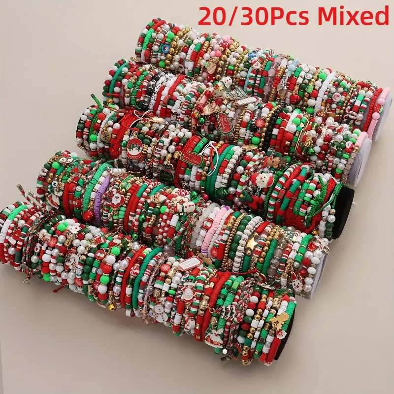 20/30pcs Mixed Christmas Bracelet Soft Pottery Bracelet Set Stacked Bracelet Jewelry Suitable for Men and Women To Wear Christmas Gifts