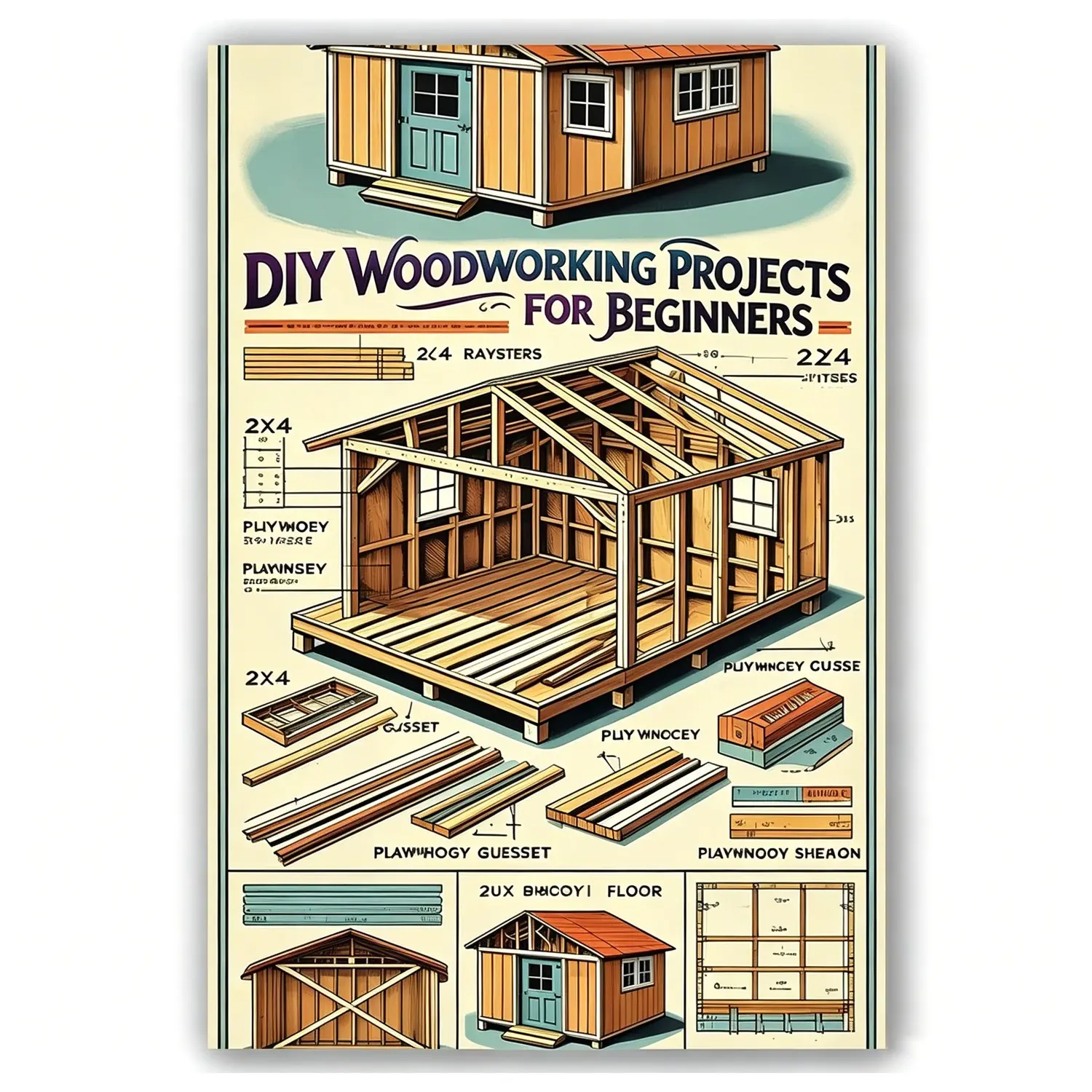 Woodworking Project Plan Guide, Step-By-Step Manual, Measurement Templates, DIY Tutorial, Ideal for Woodworkers, Perfect Gift for Father