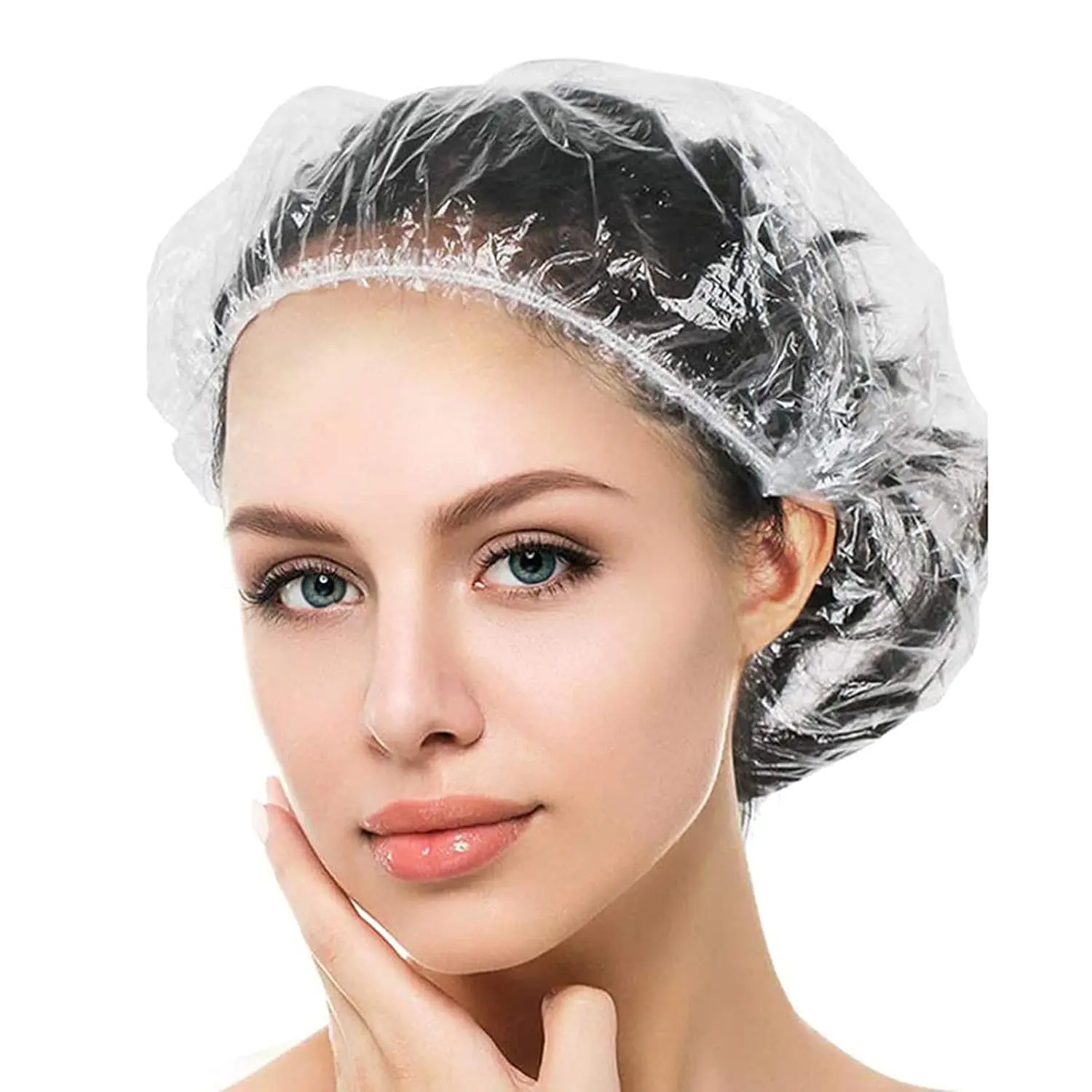 100 count Disposable Shower Caps, Large Thick Clear  Shower Cap for Women, large Size 20.5",  Use, , Hotel and Hair Salon, Clear Shower Caps for Travel