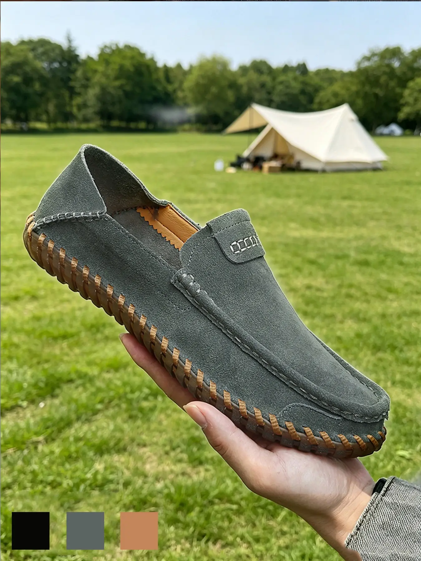 Men's Loafers Lightweight Breathable Non-Slip Hand-Stitched Retro Driving Moccasins Slip-On Low Top Flat Driving Shoes Casual Shoes Retro All Seasons Black Cowhide Leather for Vacation Work Office Big Size 9.5-11.5 Footwear Breathable Walking Loafers
