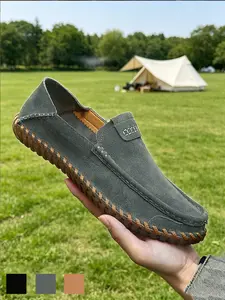 Men's Loafers Lightweight Breathable Non-Slip Hand-Stitched Retro Driving Moccasins Slip-On Low Top Flat Driving Shoes Casual Shoes Retro All Seasons Black Cowhide Leather for Vacation Work Office Big Size 9.5-11.5